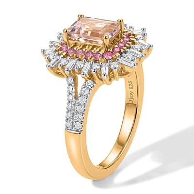 D'Joy Premium Pink Morganite and Multi Gemstone 1.85 ctw Rose Crown Ring in 18K Vermeil YG Over Sterling Silver (Size 6.0)