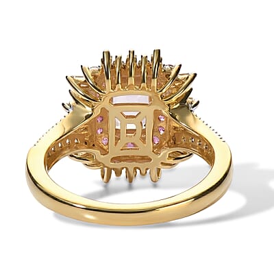 D'Joy Premium Pink Morganite and Multi Gemstone 1.85 ctw Rose Crown Ring in 18K Vermeil YG Over Sterling Silver (Size 6.0)