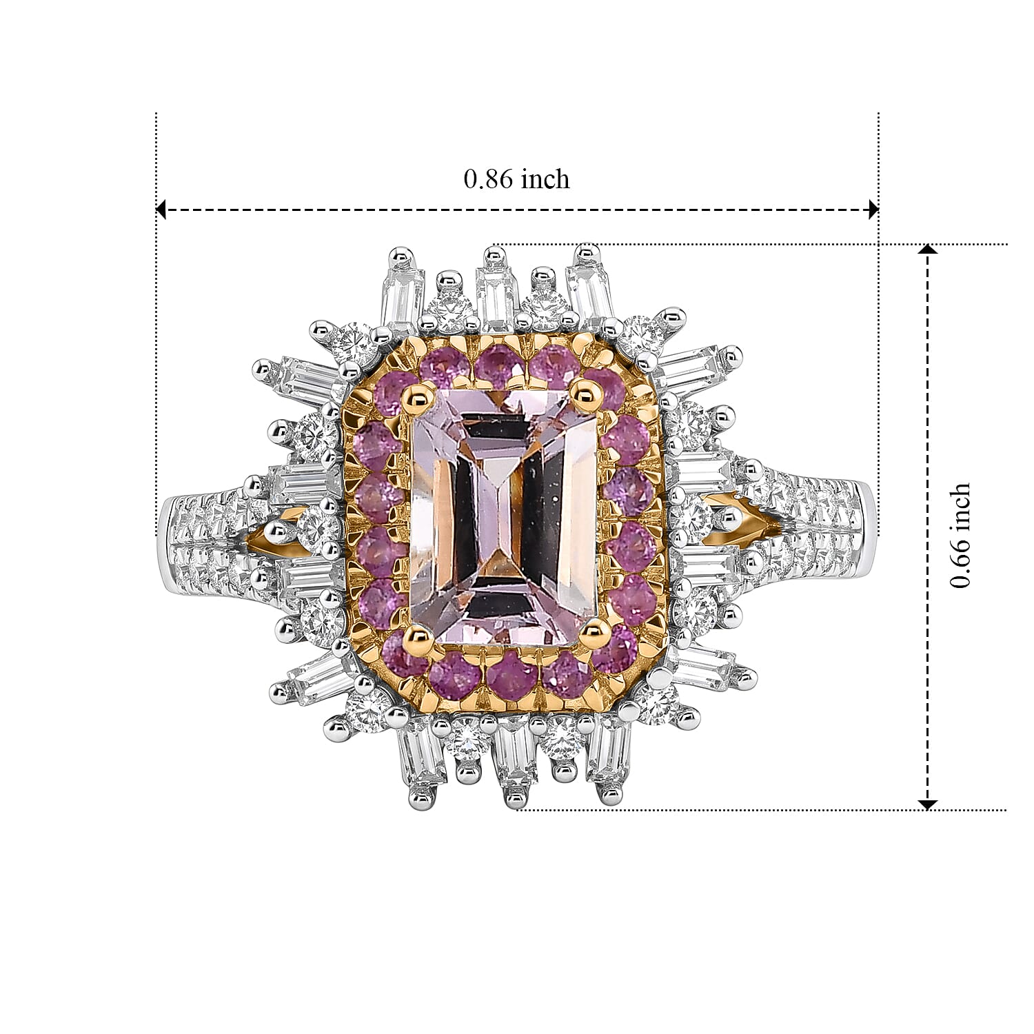 D'Joy Premium Pink Morganite and Multi Gemstone 1.85 ctw Rose Crown Ring in 18K Vermeil YG Over Sterling Silver (Size 6.0)