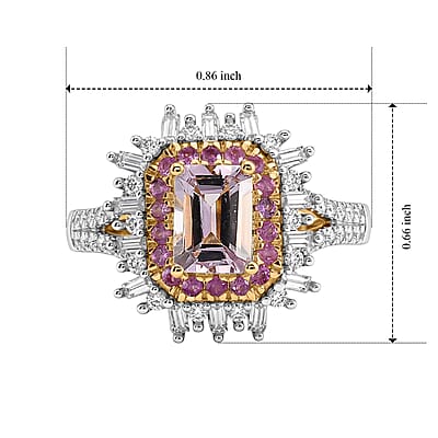 D'Joy Premium Pink Morganite and Multi Gemstone 1.85 ctw Rose Crown Ring in 18K Vermeil YG Over Sterling Silver (Size 6.0)