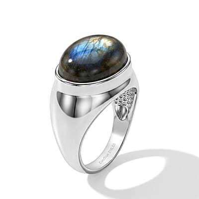 EverTrue Malagasy Labradorite 11.30 ctw Solitaire Ring in Stainless Steel (Size 8)