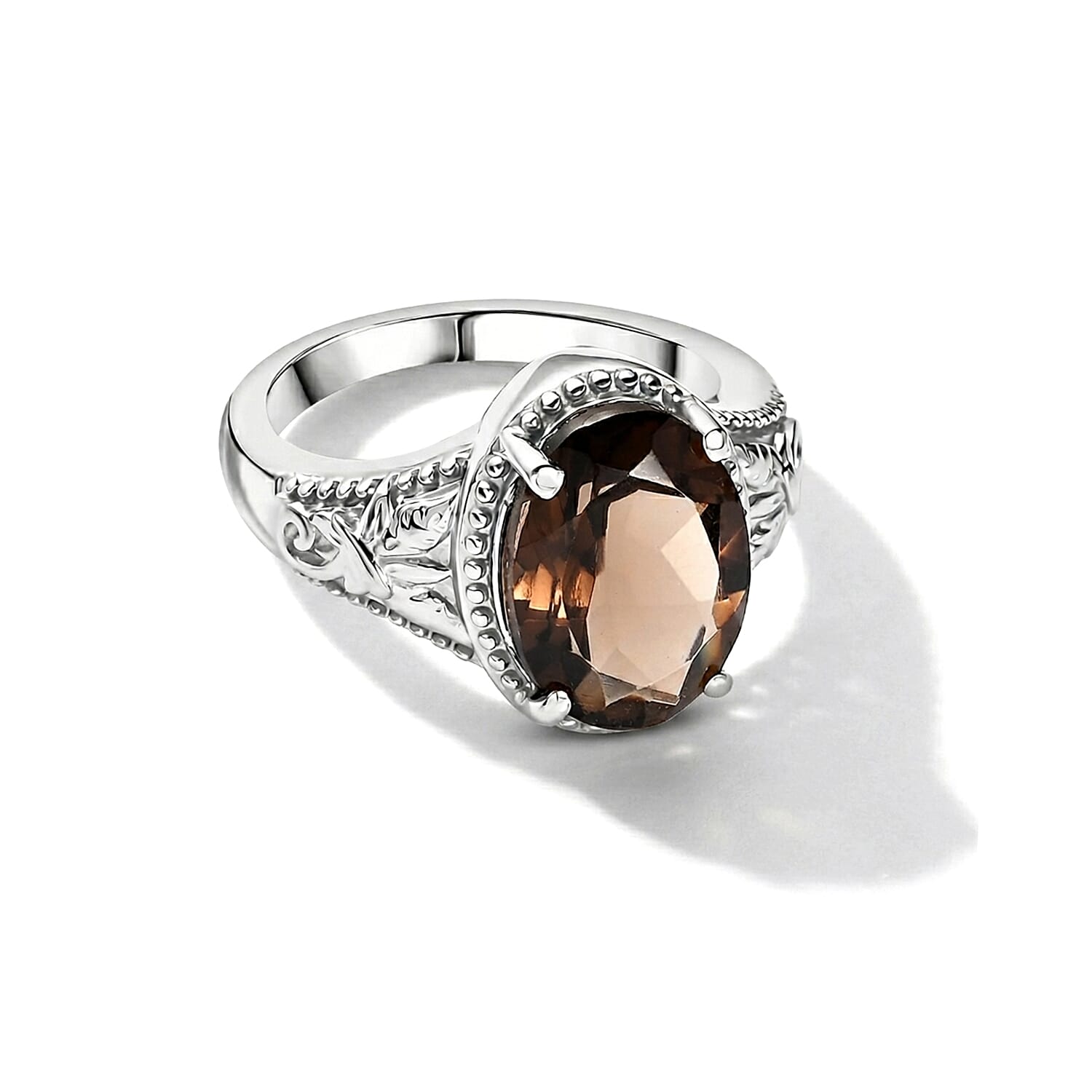 EverTrue Brazilian Smoky Quartz (Triplet) 5.00 ctw Solitaire Ring in Stainless Steel (Size 5)