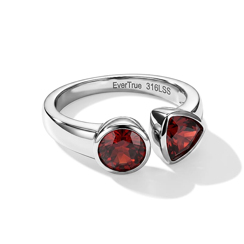 EverTrue Mozambique Garnet 2.60 ctw Ring in Stainless Steel (Size 6.5)