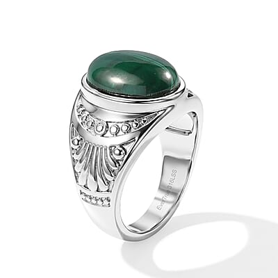 EverTrue African Malachite 18.00 ctw Solitaire Ring in Stainless Steel (Size 7.5)