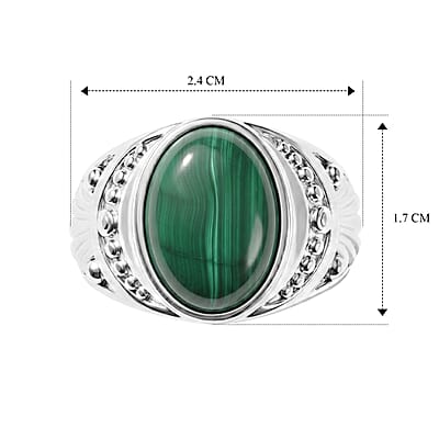 EverTrue African Malachite 18.00 ctw Solitaire Ring in Stainless Steel (Size 7.5)