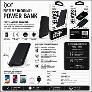Closeout iJoy Power Saver 10000 Mah Dual USB Power Bank - Black
