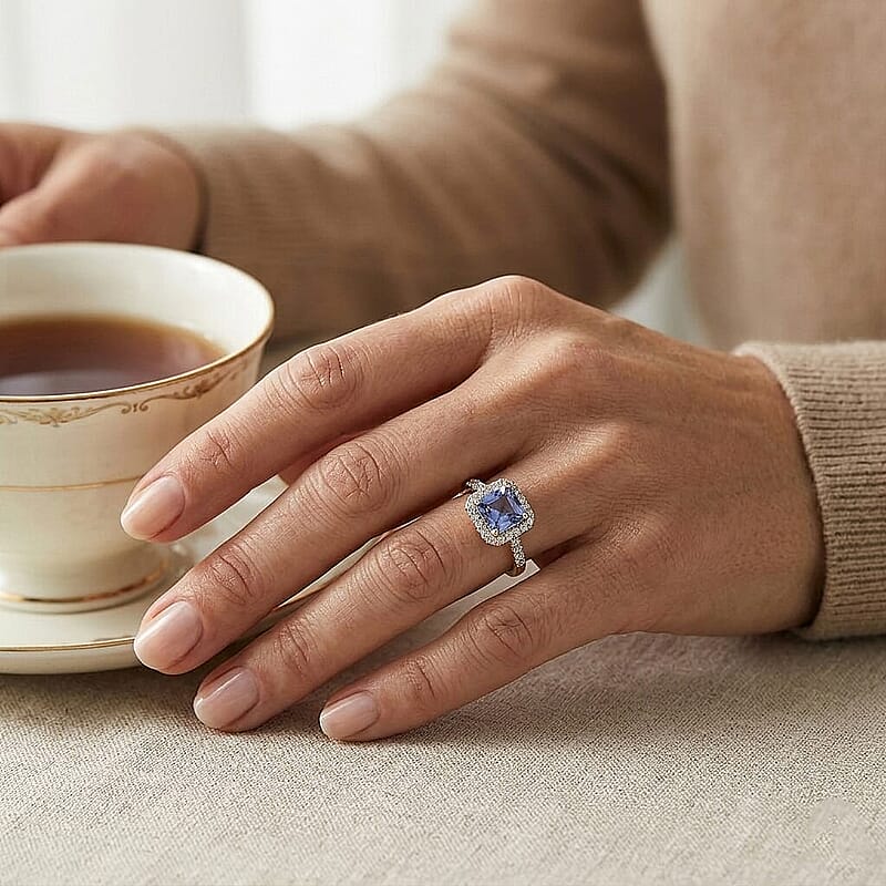 Asscher Cut Premium Tanzanite and Luxuriant Lab Grown Diamond G-H SI 0.75 ctw Ring in 10K Yellow Gold (Size  5.0)