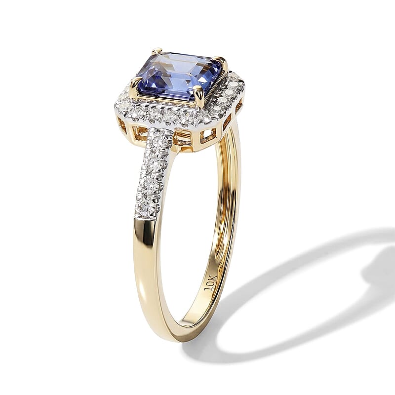 Asscher Cut Premium Tanzanite and Luxuriant Lab Grown Diamond G-H SI 0.75 ctw Ring in 10K Yellow Gold (Size  5.0)