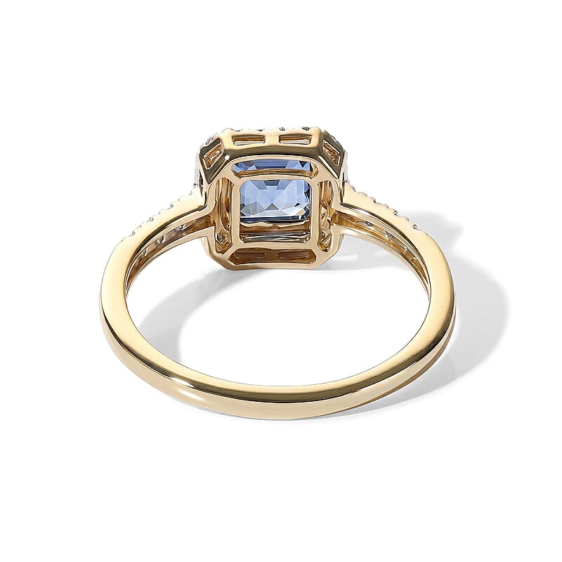 Asscher Cut Premium Tanzanite and Luxuriant Lab Grown Diamond G-H SI 0.75 ctw Ring in 10K Yellow Gold (Size  5.0)