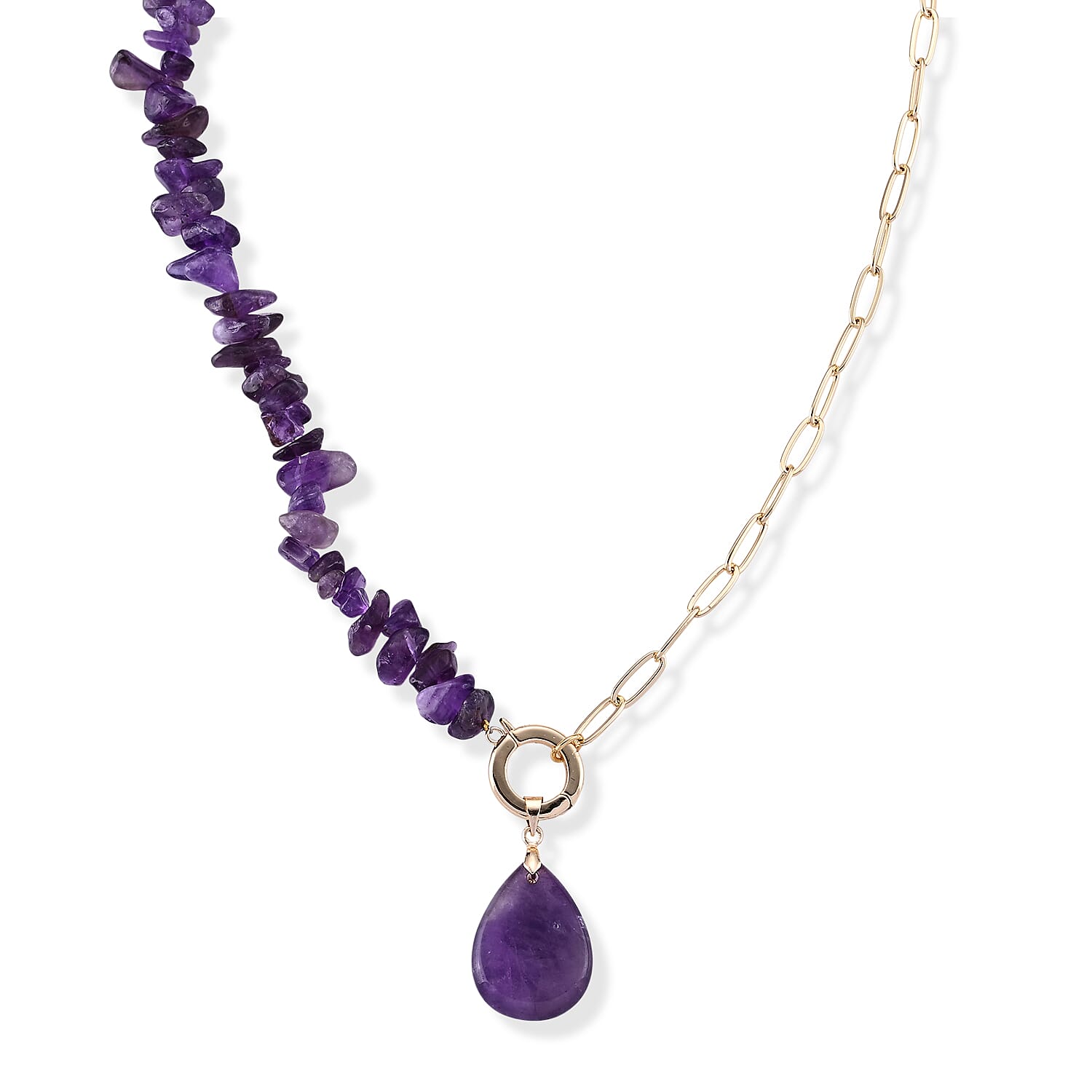 African Amethyst 120.00 ctw Beaded Necklace in Goldtone (19-21 Inches)