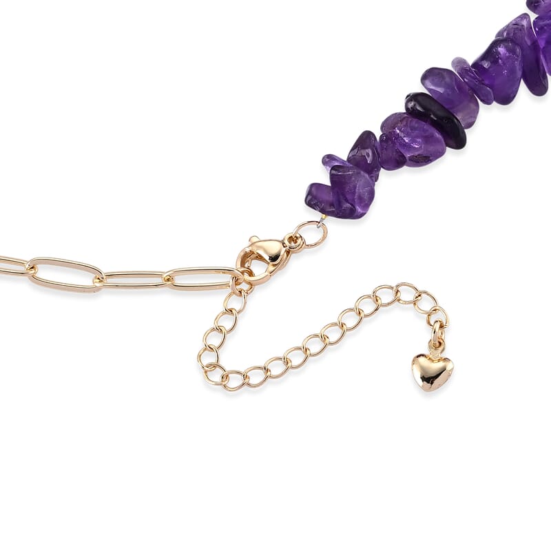 African Amethyst 120.00 ctw Beaded Necklace in Goldtone (19-21 Inches)