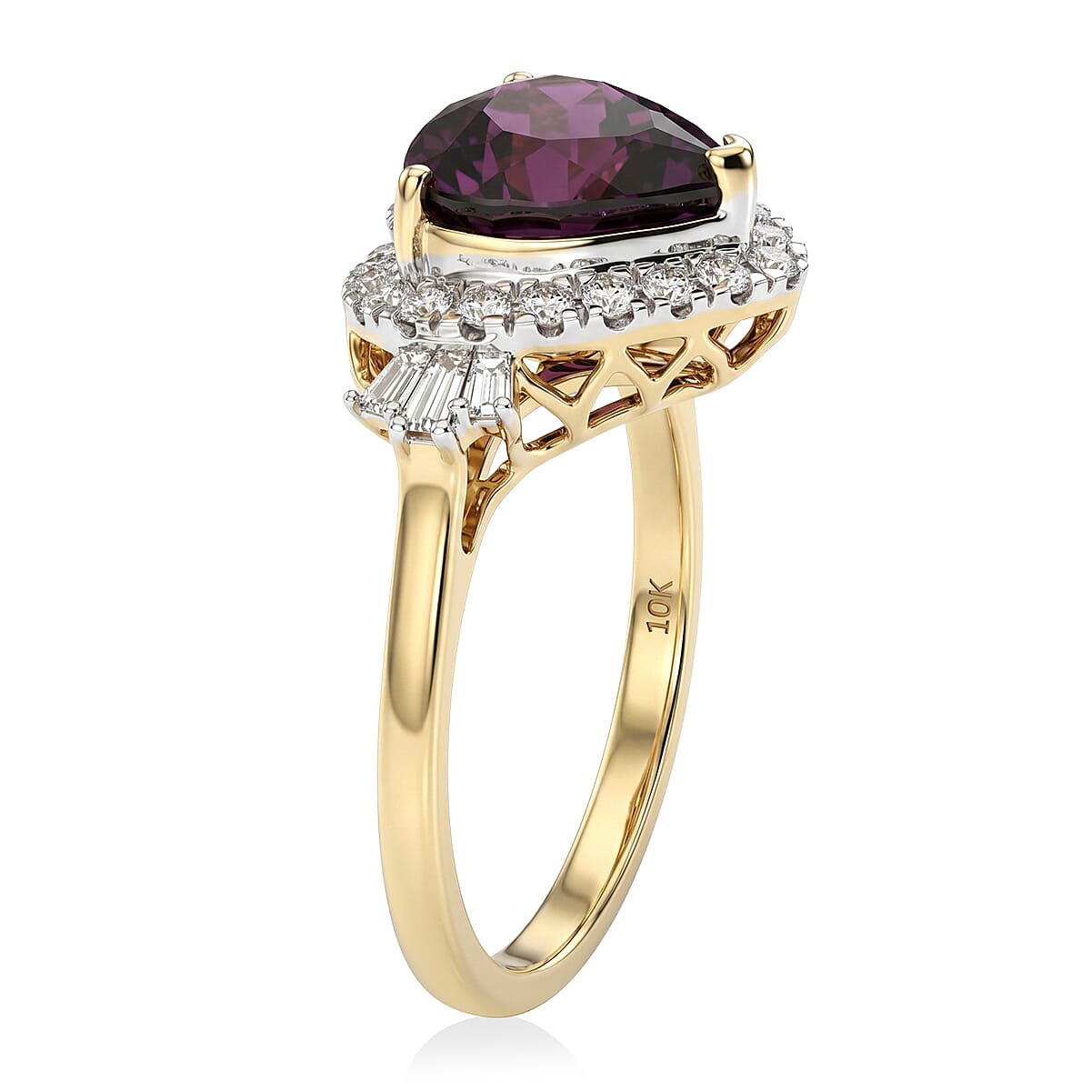 Certified & Appraised AAA Usambara Color Change Garnet and Luxuriant Lab Grown Diamond G-H SI 3.82 ctw Heart Ring in 10K Yellow Gold (Size 10.0)