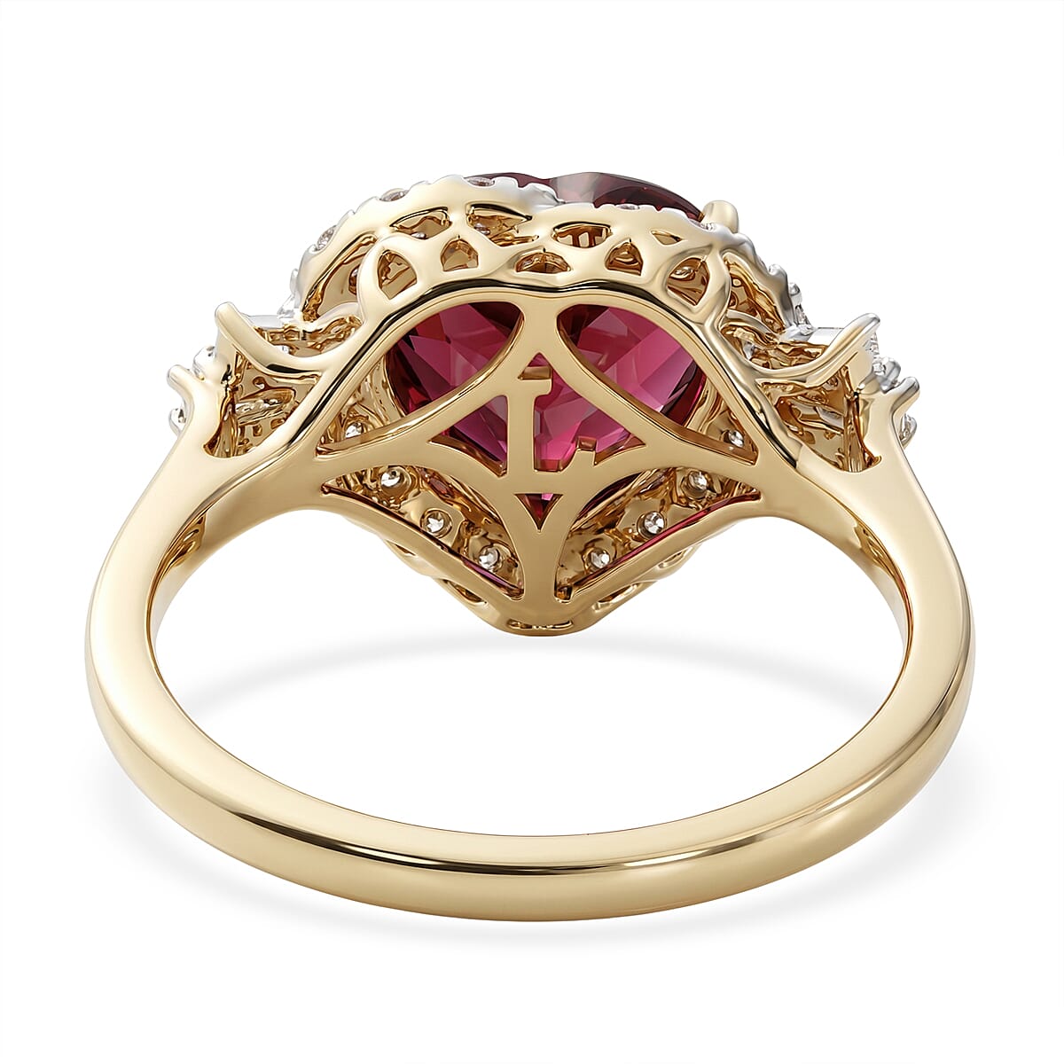 Certified & Appraised AAA Usambara Color Change Garnet and Luxuriant Lab Grown Diamond G-H SI 3.82 ctw Heart Ring in 10K Yellow Gold (Size 10.0)