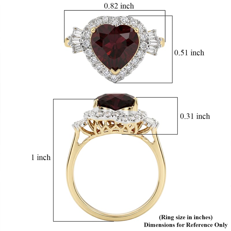 Certified & Appraised AAA Usambara Color Change Garnet and Luxuriant Lab Grown Diamond G-H SI 3.82 ctw Heart Ring in 10K Yellow Gold (Size 10.0)