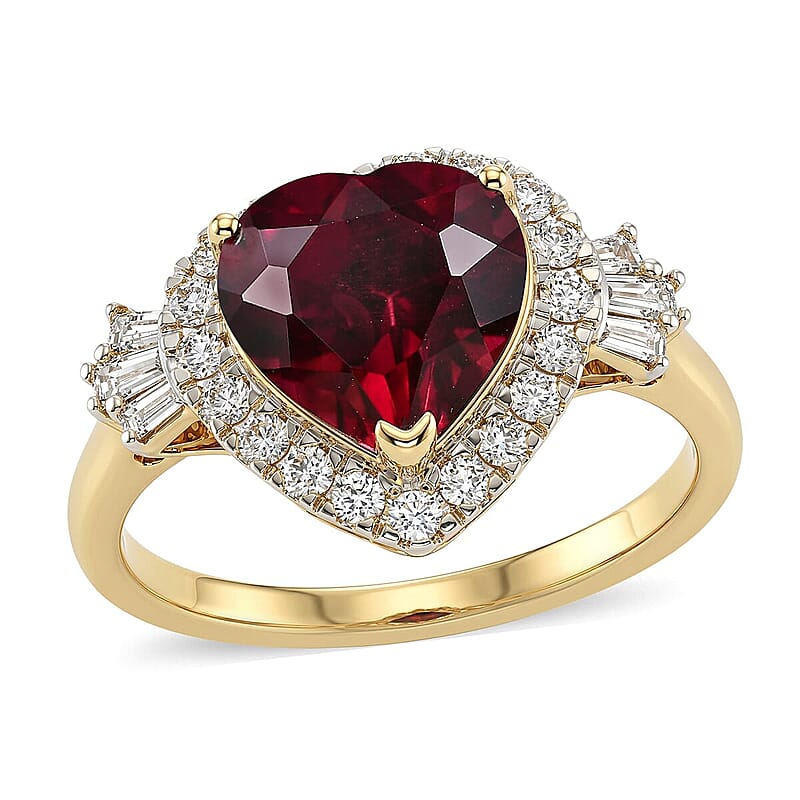 Certified and Appraised AAA Usambara Color Change Garnet and Luxuriant Lab Grown Diamond G-H SI 3.82 ctw Heart Ring in 10K Yellow Gold (Size 5.0)