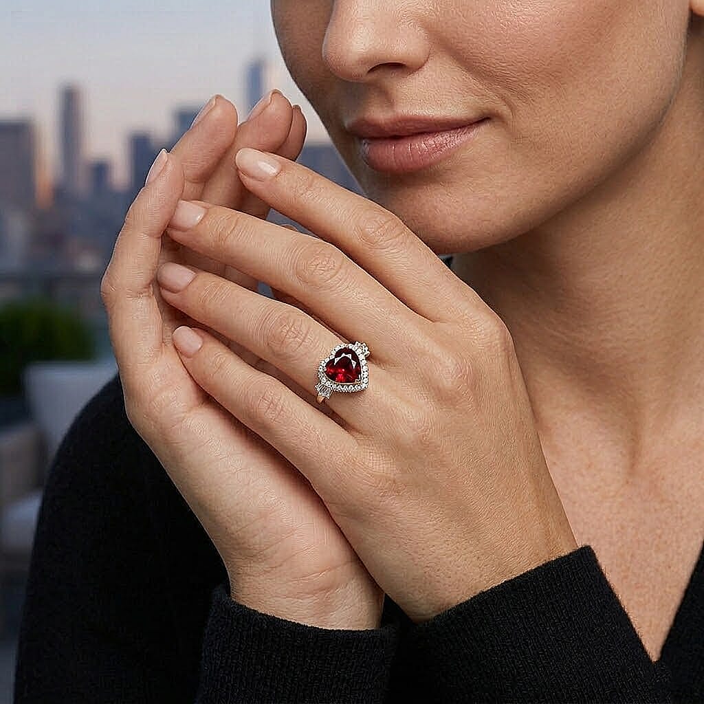 Certified and Appraised AAA Usambara Color Change Garnet and Luxuriant Lab Grown Diamond G-H SI 3.82 ctw Heart Ring in 10K Yellow Gold (Size 5.0)