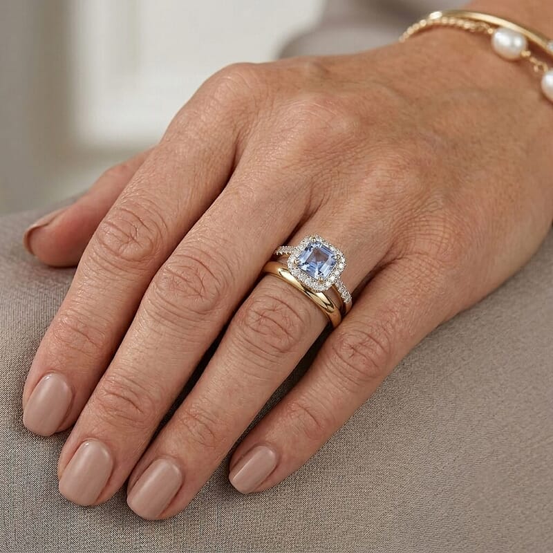 Asscher Cut Premium Tanzanite and Luxuriant Lab Grown Diamond G-H SI 0.75 ctw Ring in 10K Yellow Gold (Size  6.0)