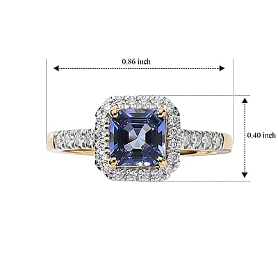 Asscher Cut Premium Tanzanite and Luxuriant Lab Grown Diamond G-H SI 0.75 ctw Ring in 10K Yellow Gold (Size  6.0)
