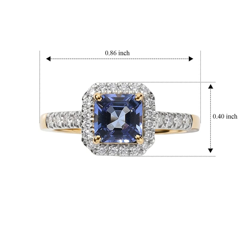 Asscher Cut Premium Tanzanite and Luxuriant Lab Grown Diamond G-H SI 0.75 ctw Ring in 10K Yellow Gold (Size  6.0)