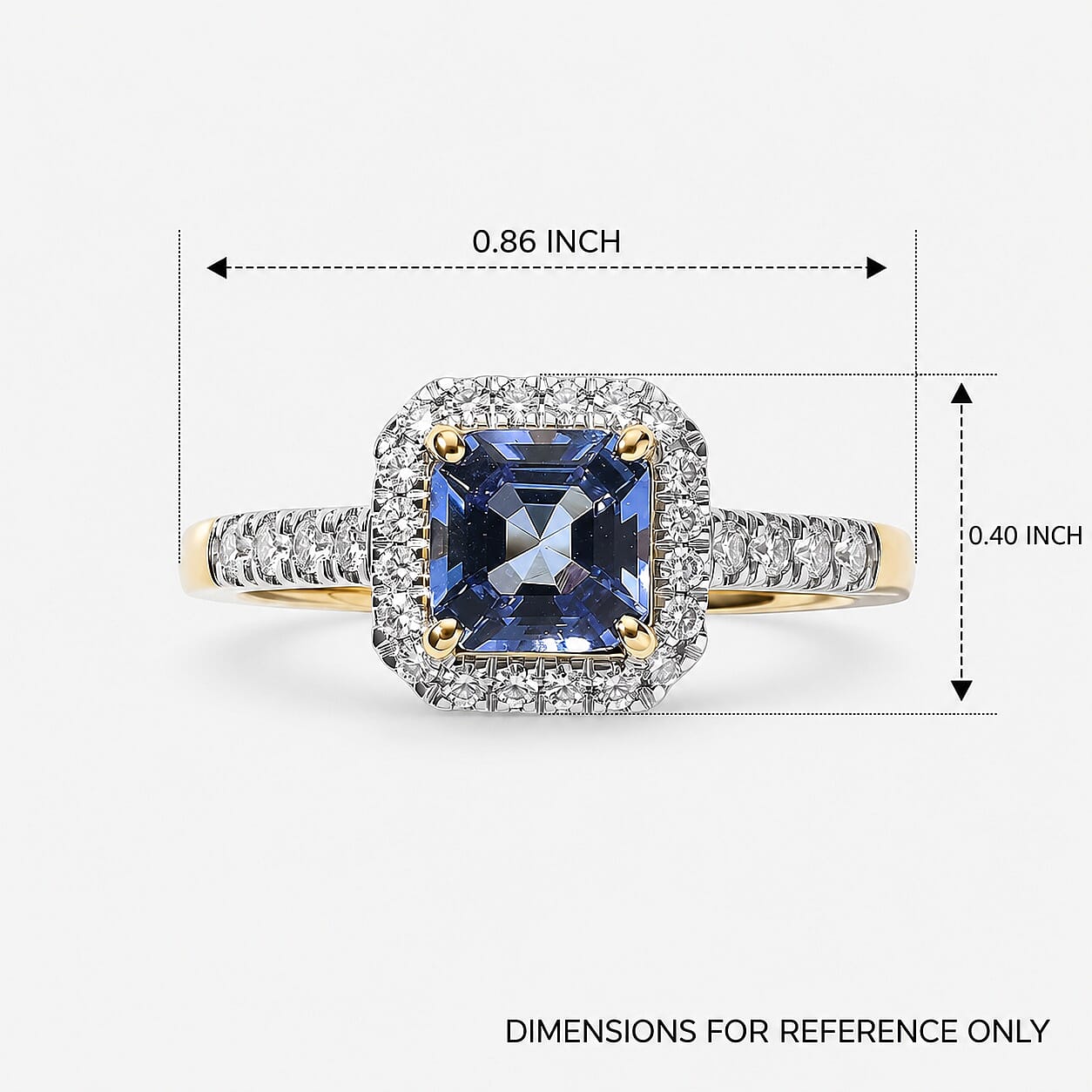 Asscher Cut Premium Tanzanite and Luxuriant Lab Grown Diamond G-H SI 0.75 ctw Ring in 10K Yellow Gold (Size  6.0)