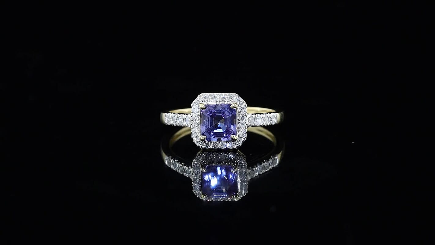 10K Yellow Gold Asscher Cut Premium Tanzanite, Luxuriant Lab Grown Diamond (G-H, SI) (0.23 cts) Ring (Size 10.0) 0.75 ctw