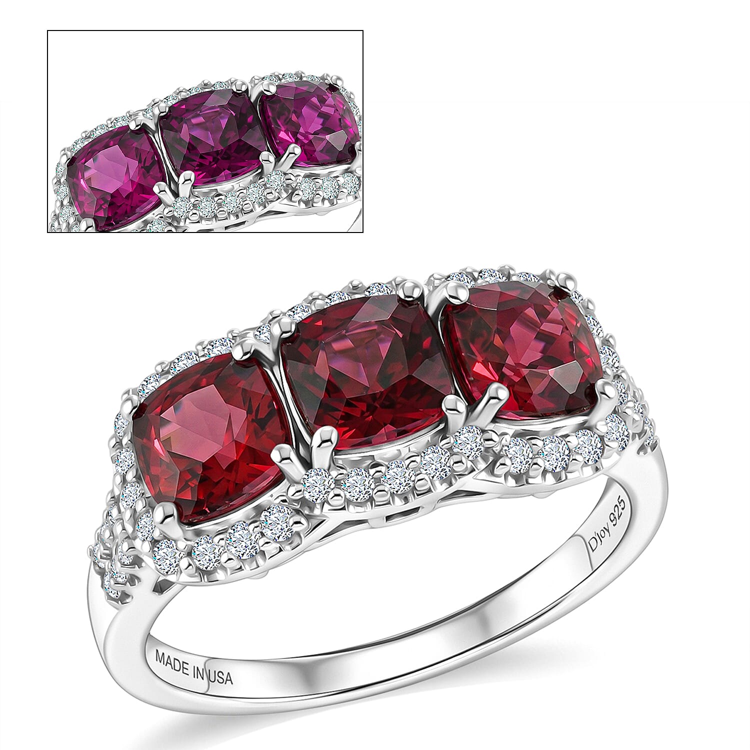 D'Joy Premium Usambara Color Change Garnet, Moissanite Ring in Rhodium Over Sterling Silver (Size 10.0) 3.60 ctw