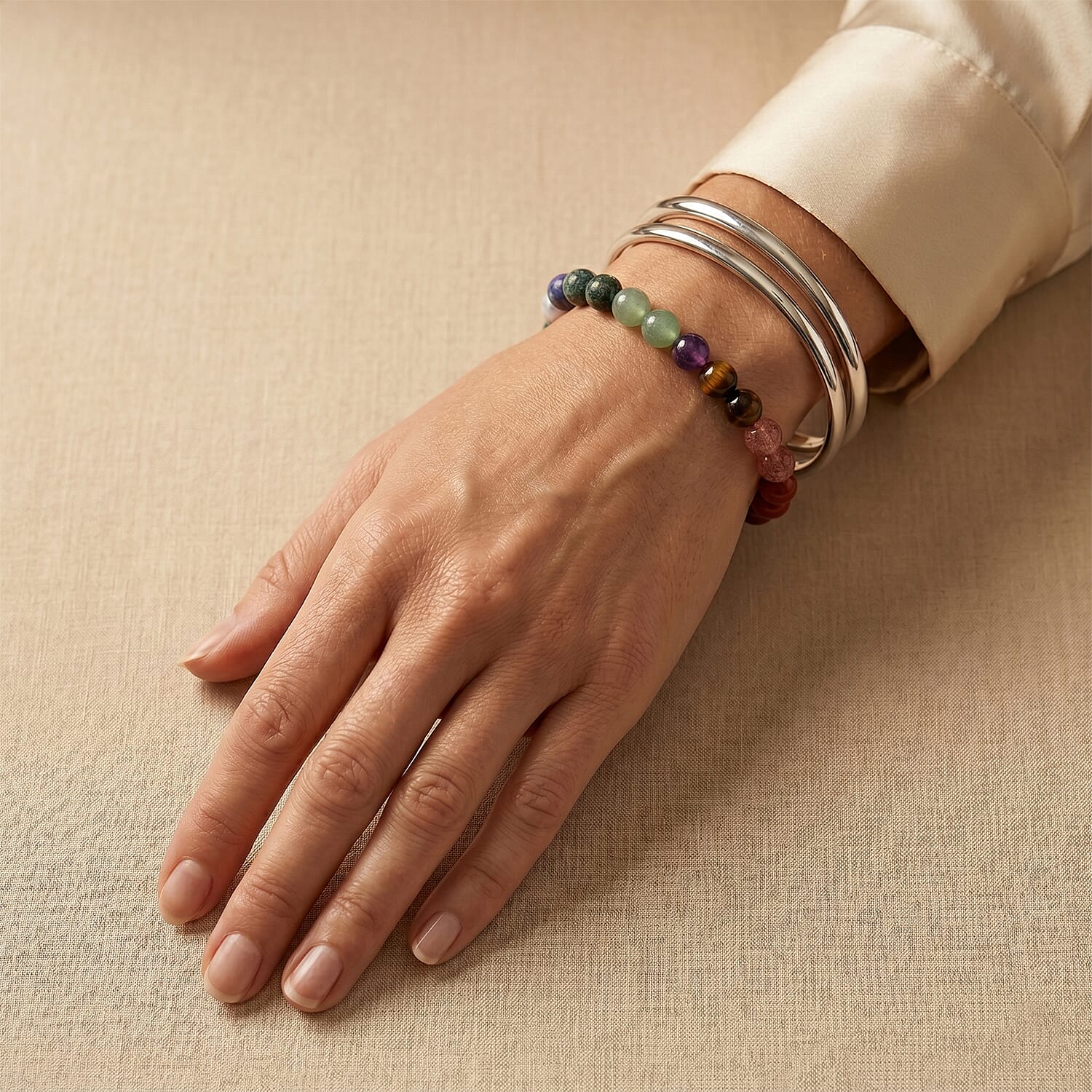 Multi Gemstone 45.00 ctw Beaded Stretch Bracelet