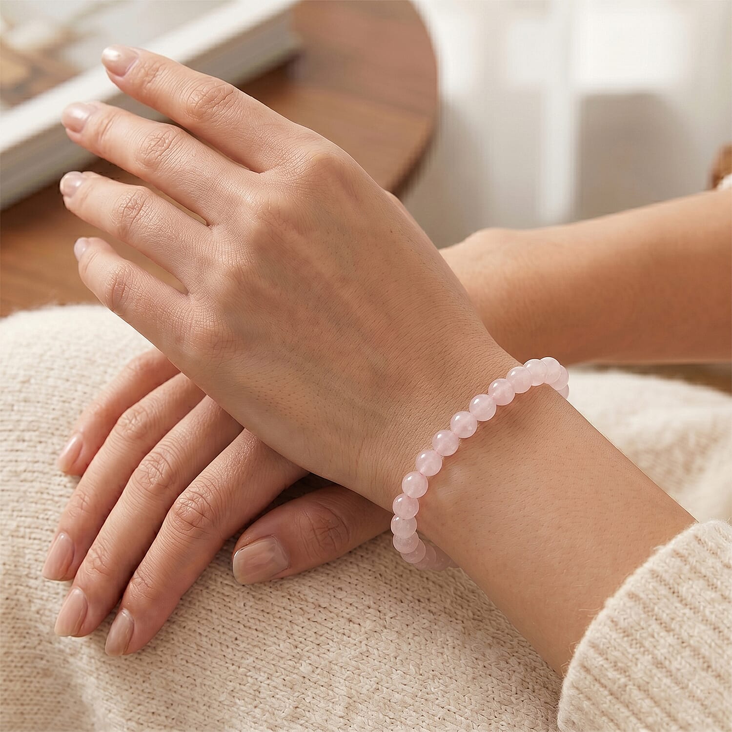 Galilea Rose Quartz 45.00 ctw Beaded Stretch Bracelet