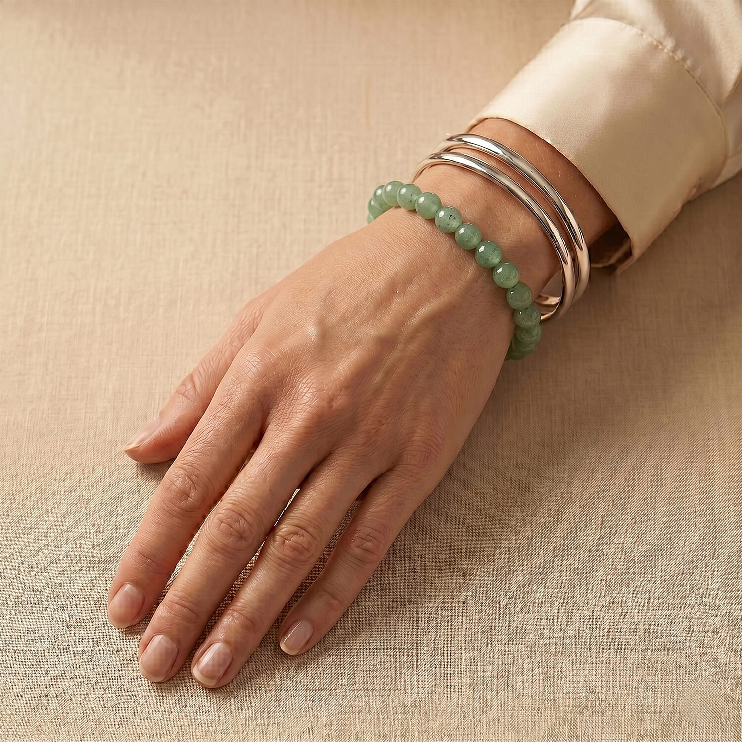 Green Aventurine 45.00 ctw Beaded Stretch Bracelet