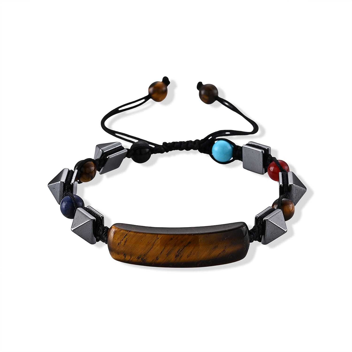 Tigers Eye with Multi Gemstone 50.00 ctw Beaded Adjustable Bracelet (6.5-7.5In)