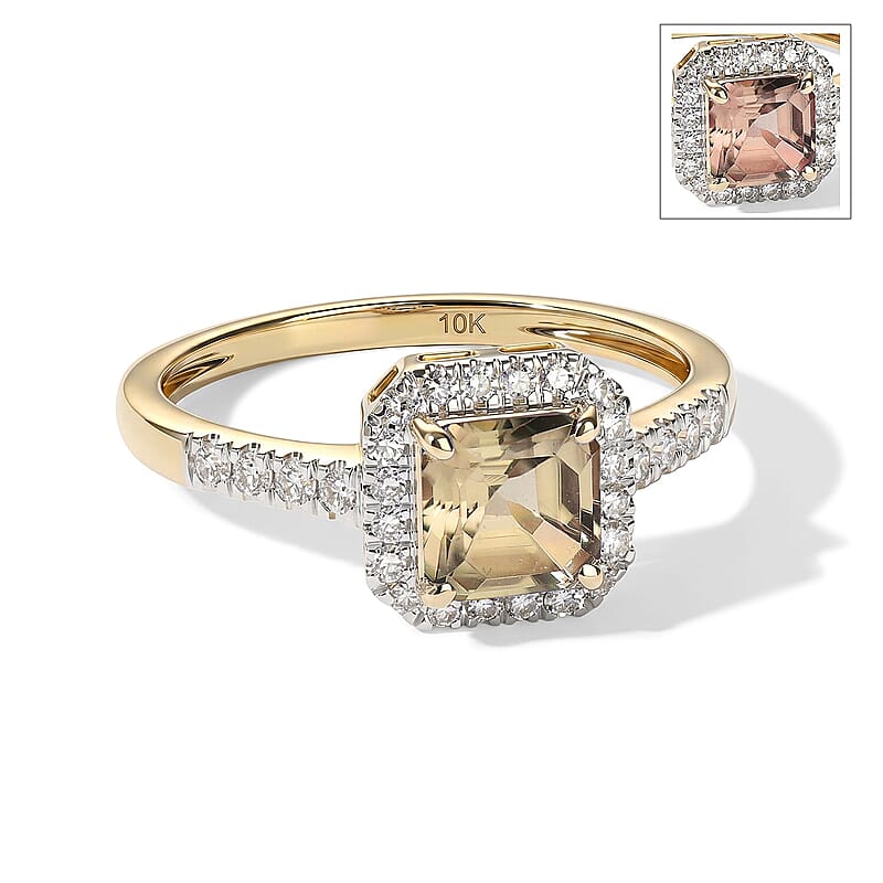 Asscher Cut AAA Turkizite and Luxuriant Lab Grown Diamond G-H SI 1.65 ctw Ring in 10K Yellow Gold (Size  5.0)