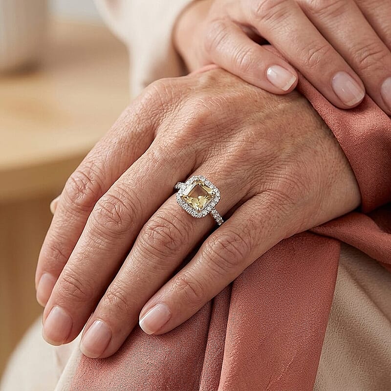 Asscher Cut AAA Turkizite and Luxuriant Lab Grown Diamond G-H SI 1.65 ctw Ring in 10K Yellow Gold (Size  5.0)