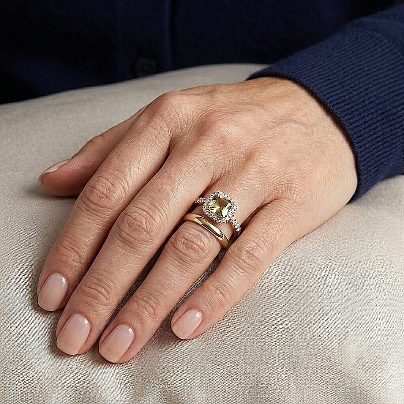 Asscher Cut AAA Turkizite and Luxuriant Lab Grown Diamond G-H SI 1.65 ctw Ring in 10K Yellow Gold (Size  6.0)