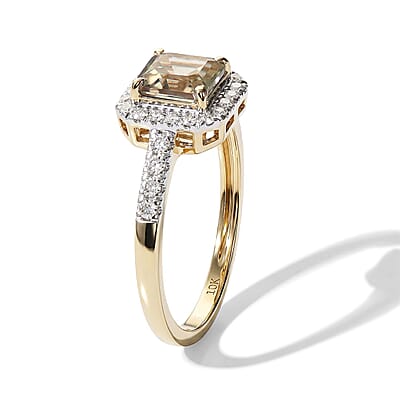 Asscher Cut AAA Turkizite and Luxuriant Lab Grown Diamond G-H SI 1.65 ctw Ring in 10K Yellow Gold (Size  6.0)