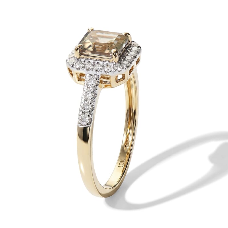 Asscher Cut AAA Turkizite and Luxuriant Lab Grown Diamond G-H SI 1.65 ctw Ring in 10K Yellow Gold (Size  6.0)