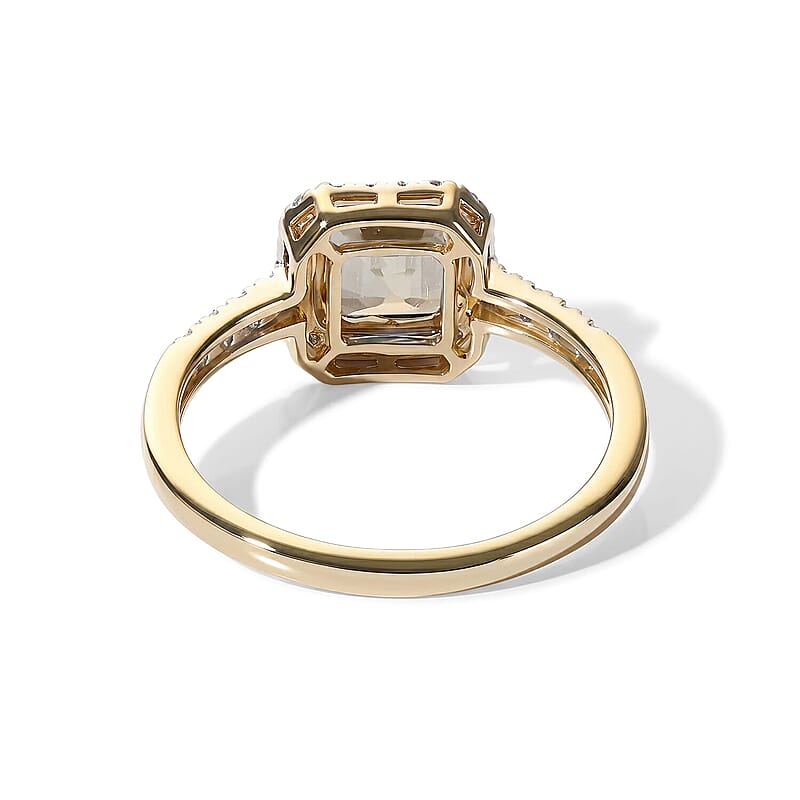 Asscher Cut AAA Turkizite and Luxuriant Lab Grown Diamond G-H SI 1.65 ctw Ring in 10K Yellow Gold (Size  6.0)