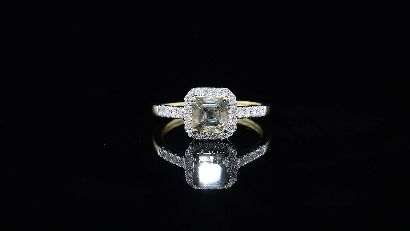 10K Yellow Gold Asscher Cut AAA Turkizite, Luxuriant Lab Grown Diamond (G-H, SI) (0.25 cts) Ring (Size 10.0) 1.65 ctw