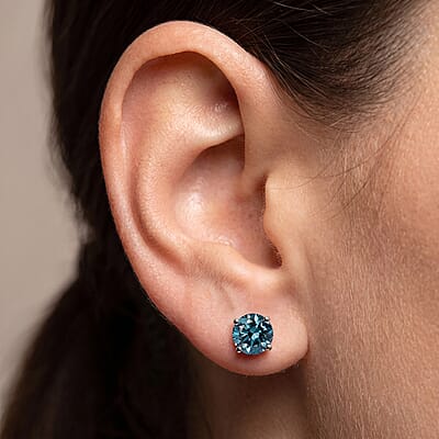 SGL Certified Luxuriant Lab Grown Blue Diamond (IR) SI 2.00 ctw Solitaire Stud Earrings in 10K White Gold