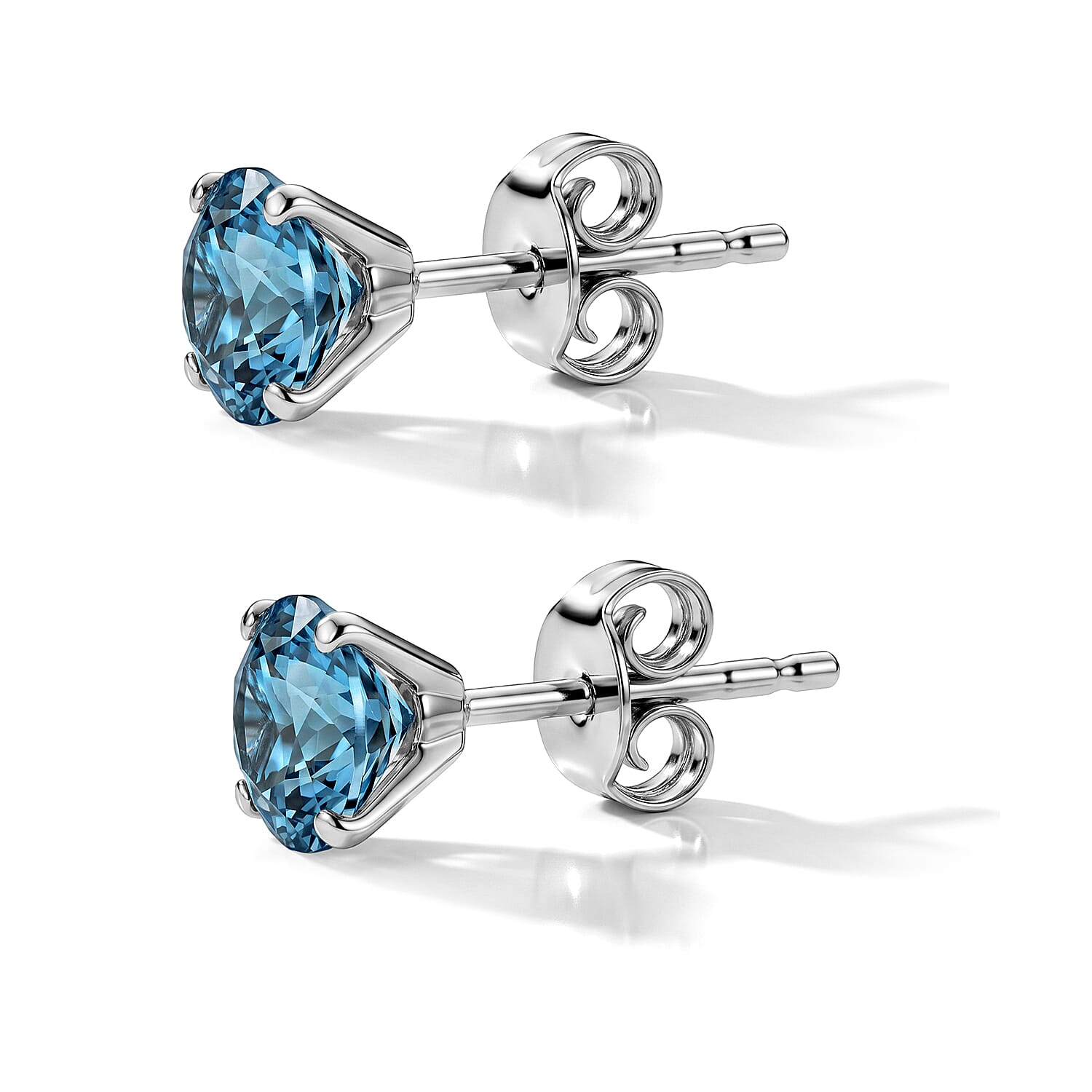 SGL Certified Luxuriant Lab Grown Blue Diamond (IR) SI 2.00 ctw Solitaire Stud Earrings in 10K White Gold