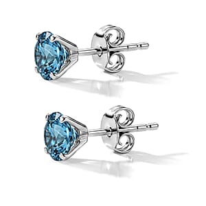 SGL Certified 10K White Gold Luxuriant Lab Grown Blue Diamond (IR) (SI) Solitaire Stud Earrings 2.00 ctw