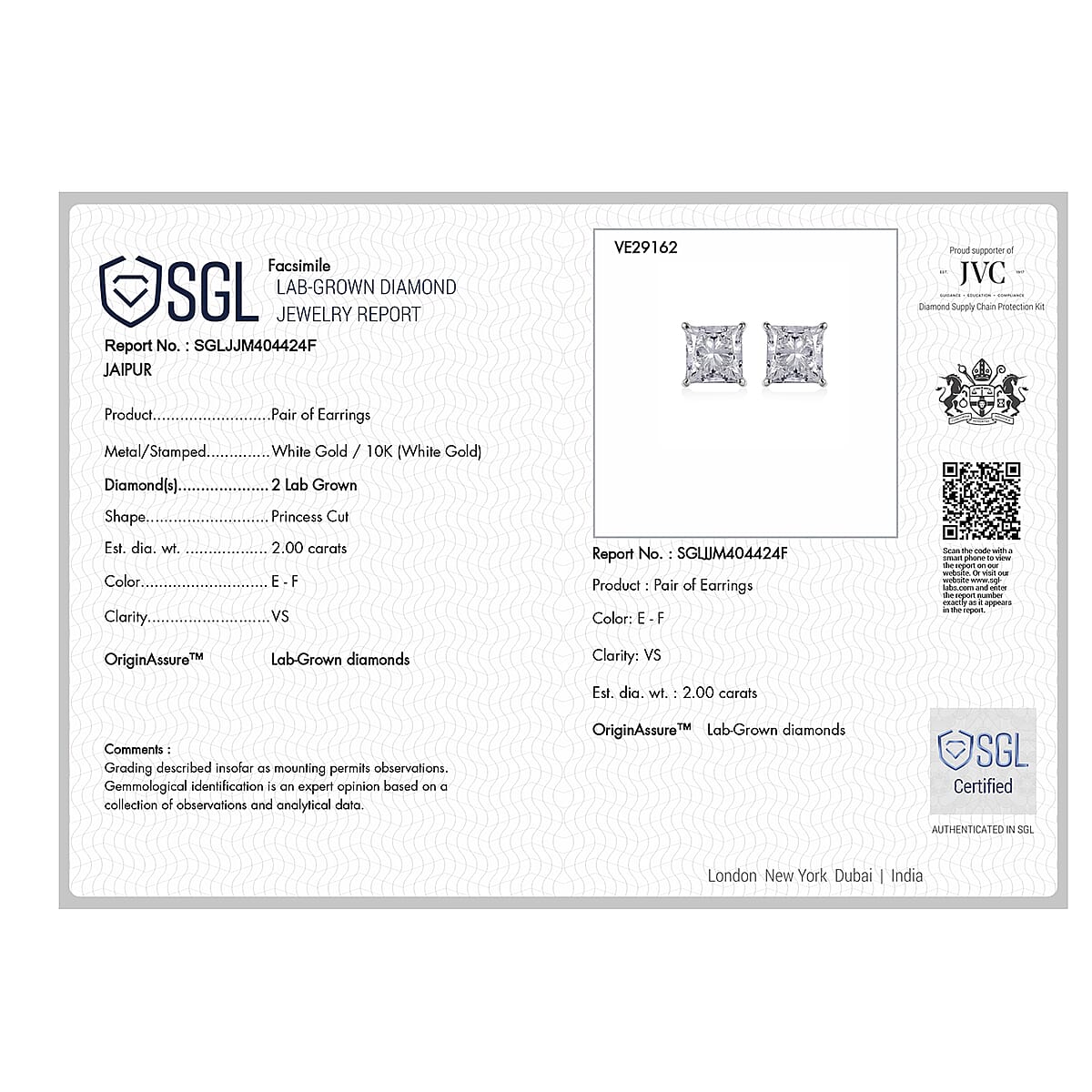 SGL Certified Luxuriant Lab Grown Diamond E-F VS 2.10 ctw Classic Studs Earrings in 10K White Gold (Ships in 10-12 Days) image number 3