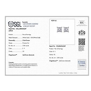 SGL Certified Luxuriant Lab Grown Diamond E-F VS 2.10 ctw Classic Studs Earrings in 10K White Gold (Ships in 10-12 Days)
