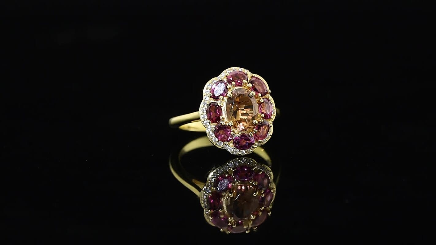EverTrue Autumn Alexite, Multi Gemstone Twilight Fire Halo Ring in 18K YG Plated (Size 10.0) 3.40 ctw