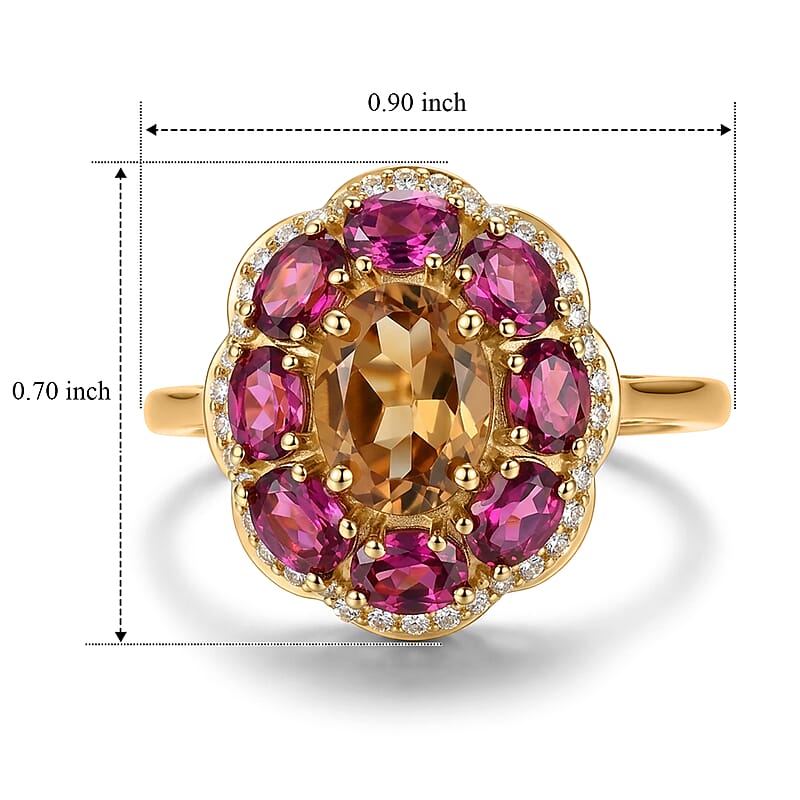 EverTrue Autumn Alexite and Multi Gemstone 3.40 ctw Twilight Fire Halo Ring in 18K YG Plated (Size 5.0)