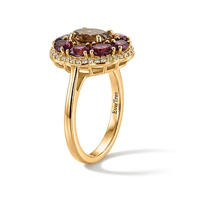 EverTrue Autumn Alexite and Multi Gemstone 3.40 ctw Twilight Fire Halo Ring in 18K YG Plated (Size 7.0)