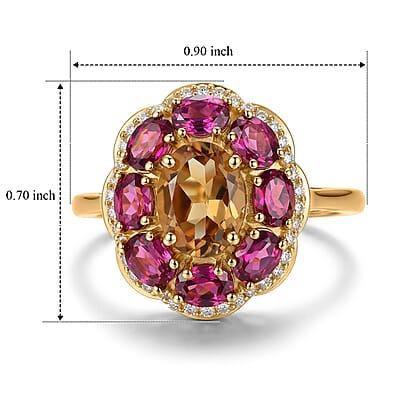 EverTrue Autumn Alexite and Multi Gemstone 3.40 ctw Twilight Fire Halo Ring in 18K YG Plated (Size 8.0)