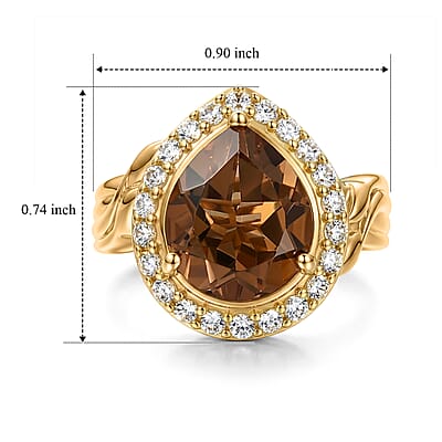 EverTrue Autumn Alexite and White Zircon 5.00 ctw Blazing Teardrop Ring in 18K YG Plated (Size 6.0)