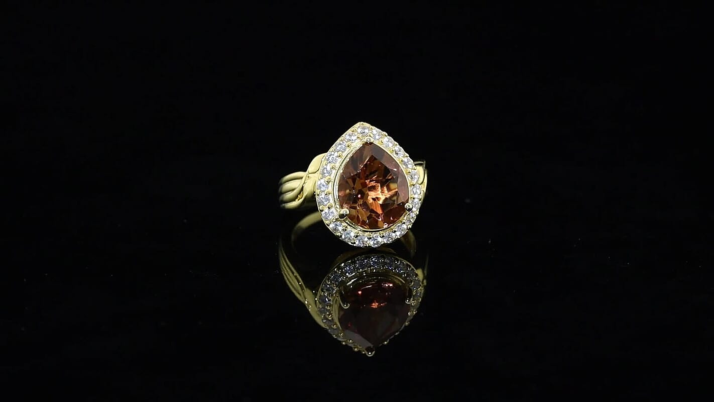 EverTrue Autumn Alexite, White Zircon Blazing Teardrop Ring in 18K YG Plated (Size 10.0) 5.00 ctw