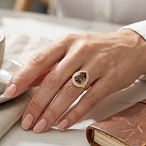 EverTrue Autumn Alexite and White Zircon 5.00 ctw Blazing Teardrop Ring in 18K YG Plated (Size 7.0) (Ships in 5-7 Days)