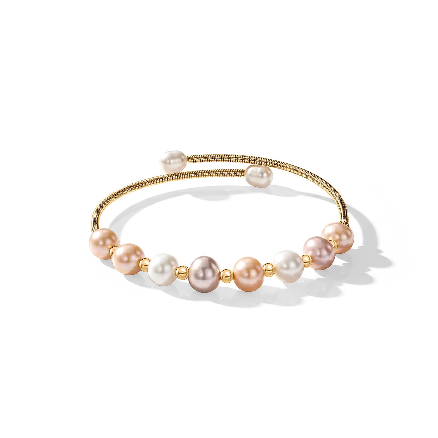 Multi Freshwater Cultured Pearl Cuff Beaded Bracelet in Silvertone (Adjustable)